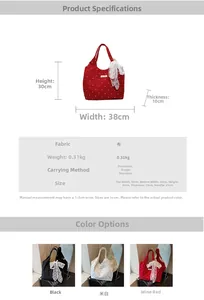 Détail du sac cabas en toile à pois avec dimensions et décoration de nœud