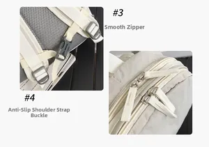 Detail of the smooth double zipper and adjustable anti-slip buckle on the backpack strap