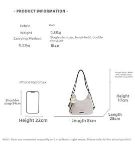 Size chart showing light gray canvas tote bag dimensions 28x9x22cm with phone scale