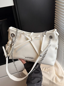 Borsa a Tracolla da Donna in Pelle PU Casual Tinta Unita Piccola Borsa Quadrata Con Fiocco Decorativo e Tracolla a Catena