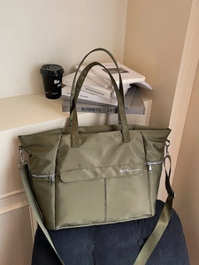 Sac Fourre-Tout en Nylon pour Femmes Grande Capacité Mode Impression de Lettres Sac à Bandoulière de Voyage Sacoche Décontractée Avec Sangle Réglable