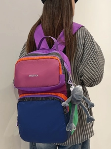 Large Capacity Patchwork Backpack Korean Style Casual Nylon School Bag For Students Outdoor Travel Hiking Unisex Daypack