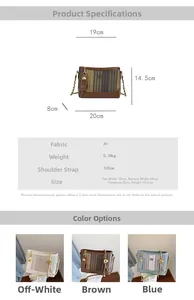 Tableau détaillé des dimensions et coloris du sac à main rayé en PU avec bandoulière réglable
