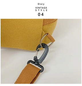 Detail einer Vintage-Segeltuchtasche mit verstärktem Gurt und drehbarem Hakenverschluss