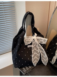 Sac Fourre-tout en Toile Florale Pastorale Japonaise pour Femmes Grande Capacité Sac à Bandoulière Avec Nœud en Dentelle Doux Sac à Provision
