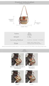 Détail du sac seau en paille montrant le rabat en cuir PU et le fermoir métallique