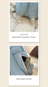 Detail of adjustable padded shoulder straps and hidden anti-theft back pocket for phones