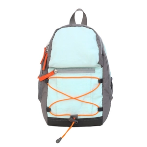 Lightweight blue and grey outdoor sports backpack with orange elastic bungee cords