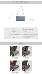 Guida alle dimensioni e colori della borsa in denim nei toni argento, blu, marrone e nero