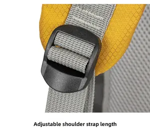 Detail of adjustable breathable shoulder straps with mesh fabric on outdoor backpack