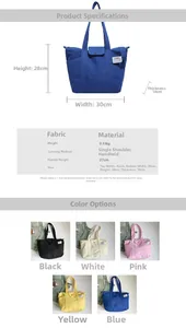 Detailed size chart for large canvas tote bag showing dimensions and handle height