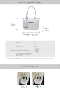 Detail view of large PU tote bag showing dimensions and cute cartoon print patterns