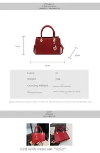 Detail view of red embossed bridal handbag with woven handle and pearl charm dimensions