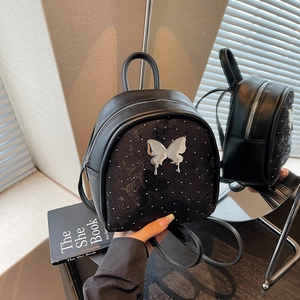 Mini Mochila de Mariposa para Mujer Moda Cuero PU Lentejuelas Brillantes Bolsa de Viaje Pequeña Bolso de Hombro Casual