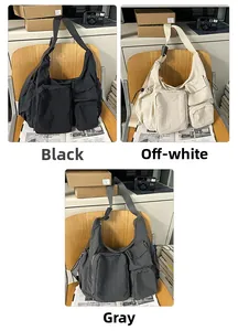 Three-color display of large capacity nylon tote bags with multiple functional pockets