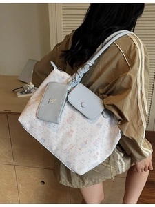 Casual large capacity tote bag with rabbit print and woven knot shoulder strap for women