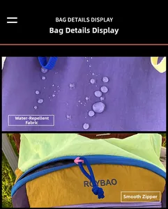 Detail view of water-resistant fabric and smooth zipper on color-block sports backpack