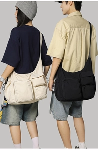 Dual view of high-capacity nylon messenger bags with functional multi-pocket design