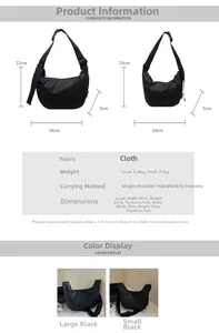 Detailed size comparison guide for large and small black crescent crossbody bags