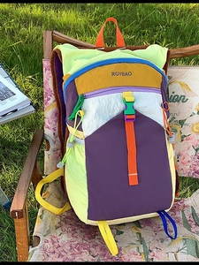 Women Color Block Patchwork Backpack Large Capacity Nylon Waterproof Outdoor Travel Casual Fashion Lightweight Daypack RGYBAO