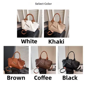 Detailed comparison of five colors of minimalist pleated leather handbags with strap