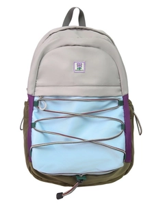 Sac à dos bicolore léger avec cordon élastique et logo floral pour étudiants et voyage