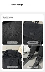 Water-resistant black nylon backpack with DAPJ logo and adjustable wide shoulder straps