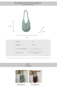 Detailed size specifications for large capacity woven cotton rope hollow beach shoulder bag