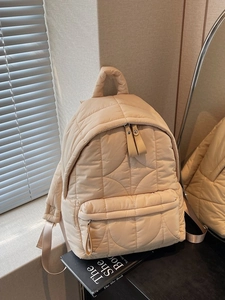 Women Quilted Puffer Backpack Large Capacity Lightweight Nylon Padded Shoulder Bag Solid Color Casual Travel Daypack