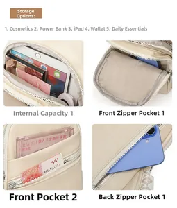 Detail view of multi-compartment storage space for tablet and daily essentials