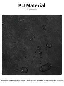Macro detail of water repellent black PU leather texture with water droplets on surface
