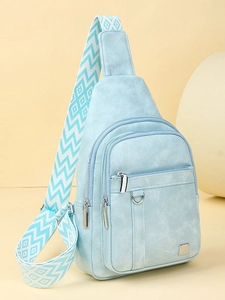 Women PU Leather Fashion Chest Bag With Geometric Woven Strap Casual Multi-Zipper Sling Bag Crossbody Backpack For Travel Daily