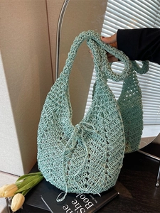 Large Capacity Hollow Out Knit Tote Bag For Women Summer Woven Shoulder Shopping Bag Vintage Crochet Beach Top Handle Bag