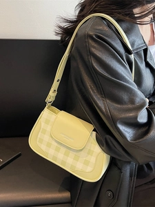 Light green checkered crossbody bag for women in a stylish minimalist Korean design
