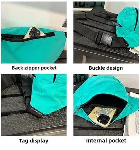 Vue détaillée du sac banane grande capacité avec boucle et poche arrière antivol