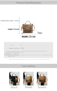 Detailed size specifications of the vintage PU leather handbag with plush bear charm