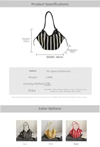 Detailed size chart and multi-color options for large capacity woven tote bags