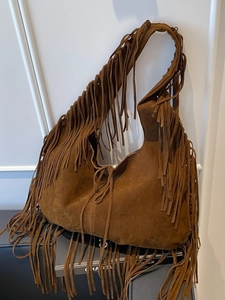 Bohemian brown suede hobo bag with fringe tassels and large capacity shoulder strap