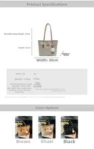 Detailed dimension chart for large capacity vintage tote bag with plush charm