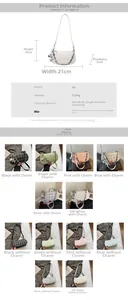 Size chart and details of minimalist plaid crossbody bag with metal chain strap