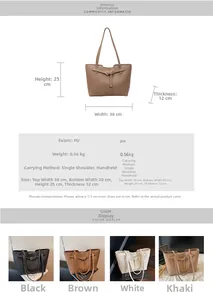 Detailed size specifications of the vintage PU leather tote bag with four color options