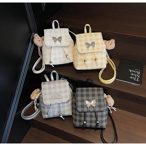 Détails de mini sacs à dos à carreaux avec boucles papillon et breloques ours en peluche