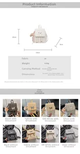 Guide des tailles montrant les dimensions, le cuir PU et les options de couleur du sac