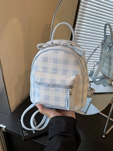 Mini Sac à Dos Femme à Carreaux en Cuir PU Petit Sac de Jour Décontracté Mode Gingham Plaid Sac de Voyage Décor de Nœud