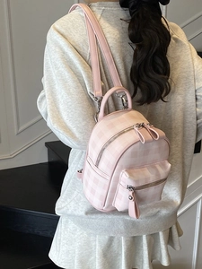 Mini sac à dos rose à carreaux pour femme, sac de voyage léger avec sangles réglables