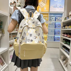 Zaino in Nylon Stile Accademico Giapponese per Donna Ragazza Leggero con Stampa a Pois e Lettere Borsa da Scuola per Uso Quotidiano Casual Viaggio