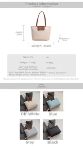 Detailed dimension chart showing 35x24x10cm size and colors for this PU tote bag