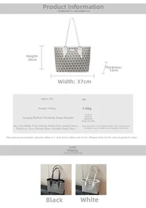 Detailed size specifications for the checkered retro tote bag in PU material