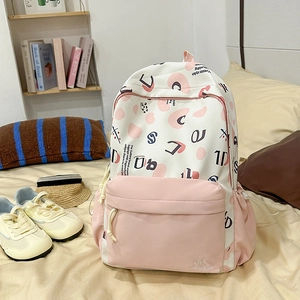 Zaino estetico rosa e bianco in stile giapponese con simpatica stampa geometrica