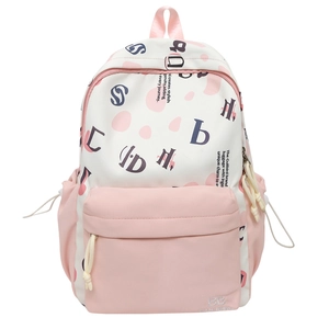 Zaino estetico rosa e bianco con stampe di lettere per ragazze e studentesse medie